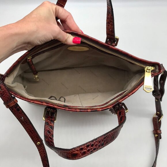 Brahmin Pecan Melbourne Croc Embossed Leather Asher Convertible Satchel - Picture 10 of 10